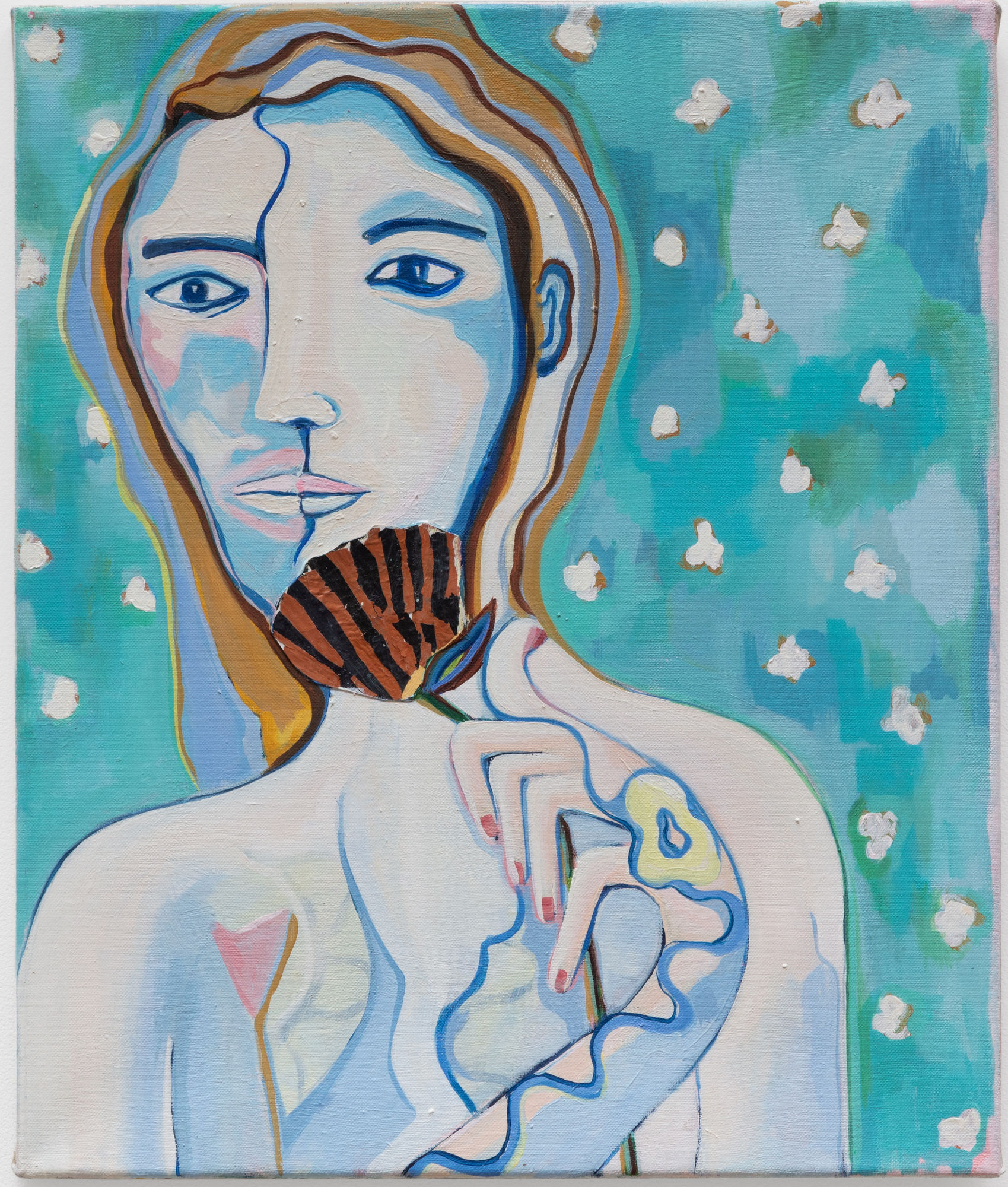 Sarah Cale The Purloiner 2022 oil and collage on linen; unique 24 x 28 inches, unframed signed, titled and dated in ink on the reverse