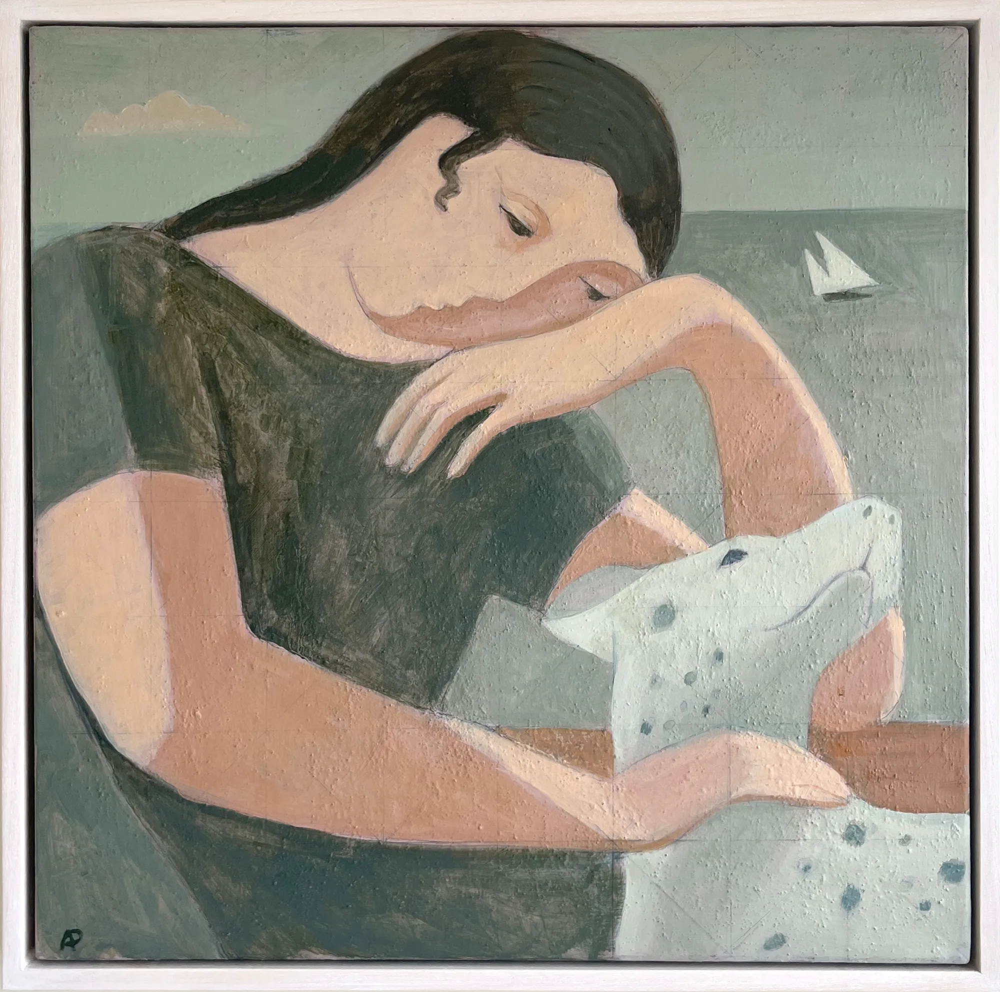 Ann Payne, Woman and Dog on the Shore, 2022