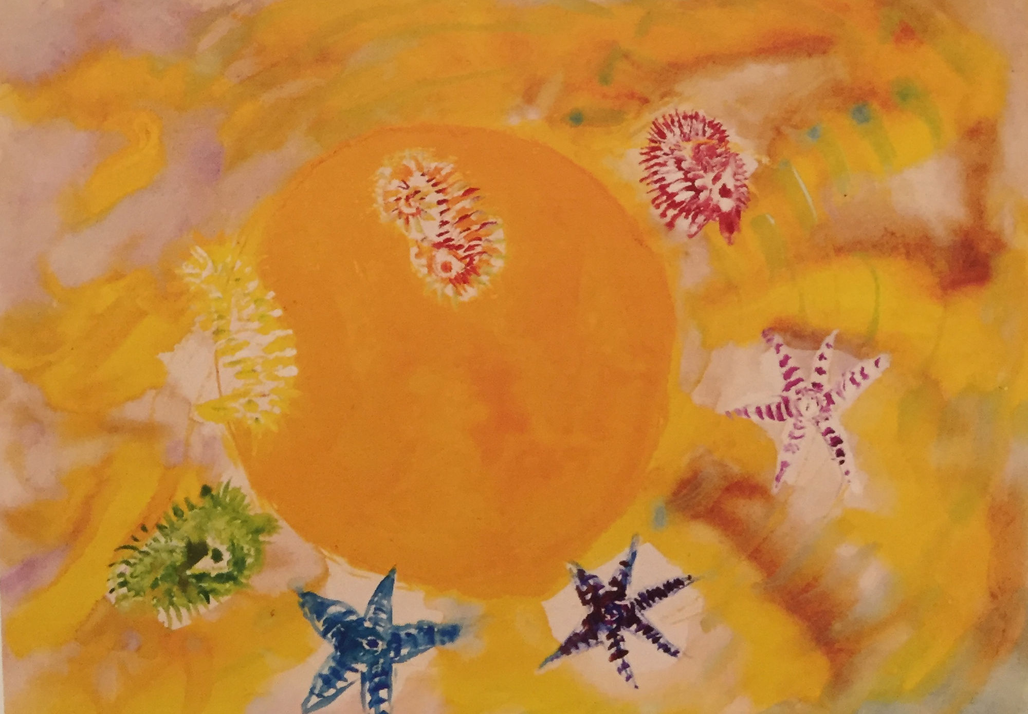 Winifred NICHOLSON (1893 – 1981) Yellow Circle, Starfishes and Seahorses, late 1970s Mixed media on paper 11 ¾ x 16 ½ inches / 30 x 42 cm