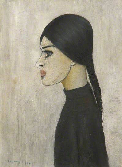 L.S. LOWRY (1887 – 1976) Portrait of Ann (with plait and black jumper), 1954 Oil on board 13 . x 10 inches / 35 x 25.4 cm Signed and dated lower left