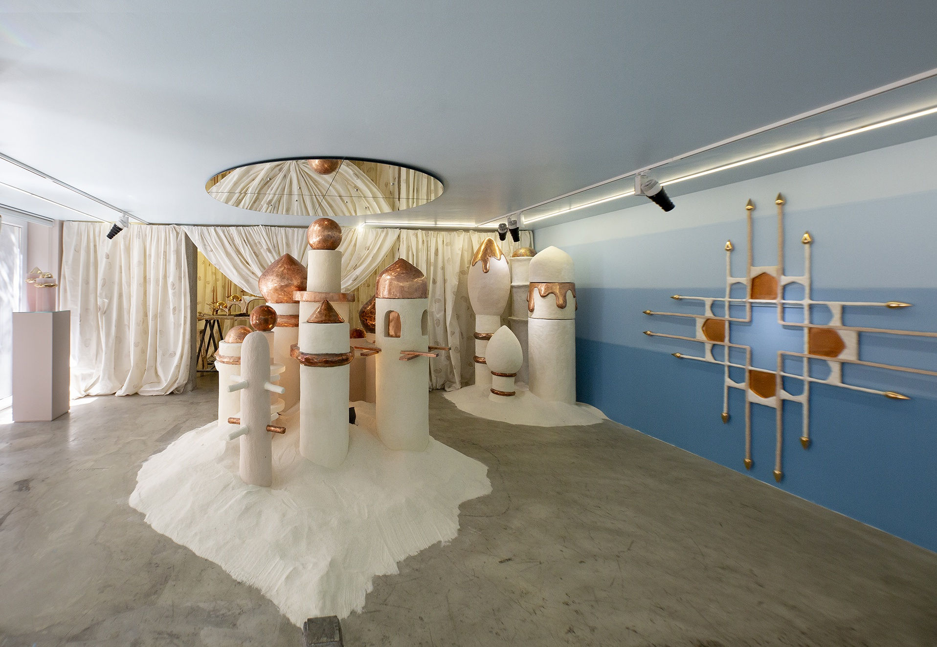 Installation view of Reverse Mirage a solo presentation of works by Alireza Rasoulzadeh.