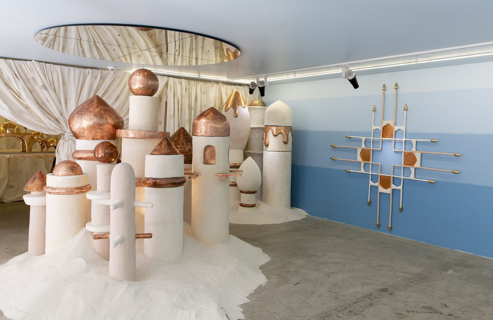 Installation view of Reverse Mirage a solo presentation of works by Alireza Rasoulzadeh.