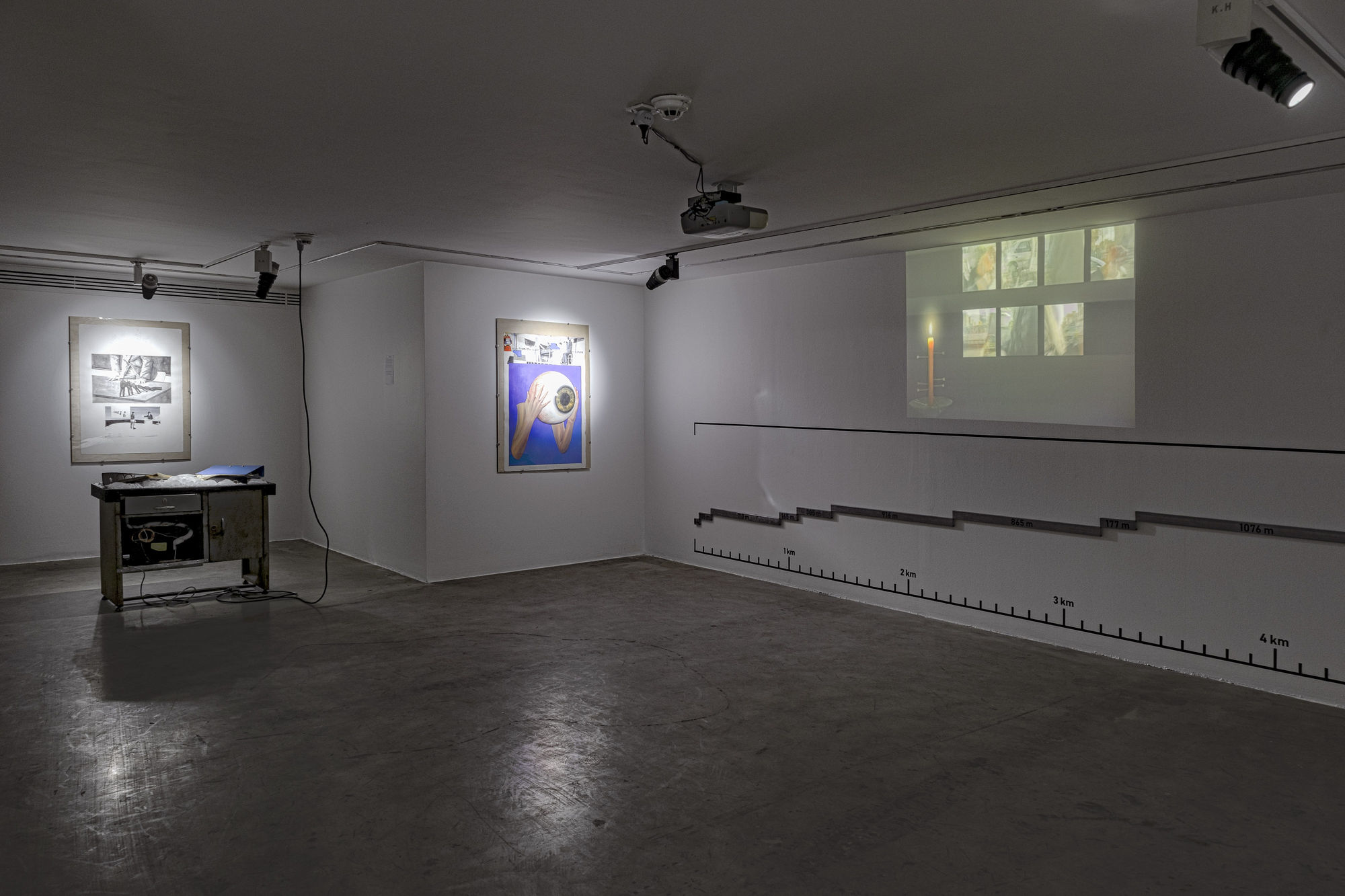 Installation View of R.E.M [First part, Fall from Heights] a solo presentation of works by Block at Dastan's Basement.