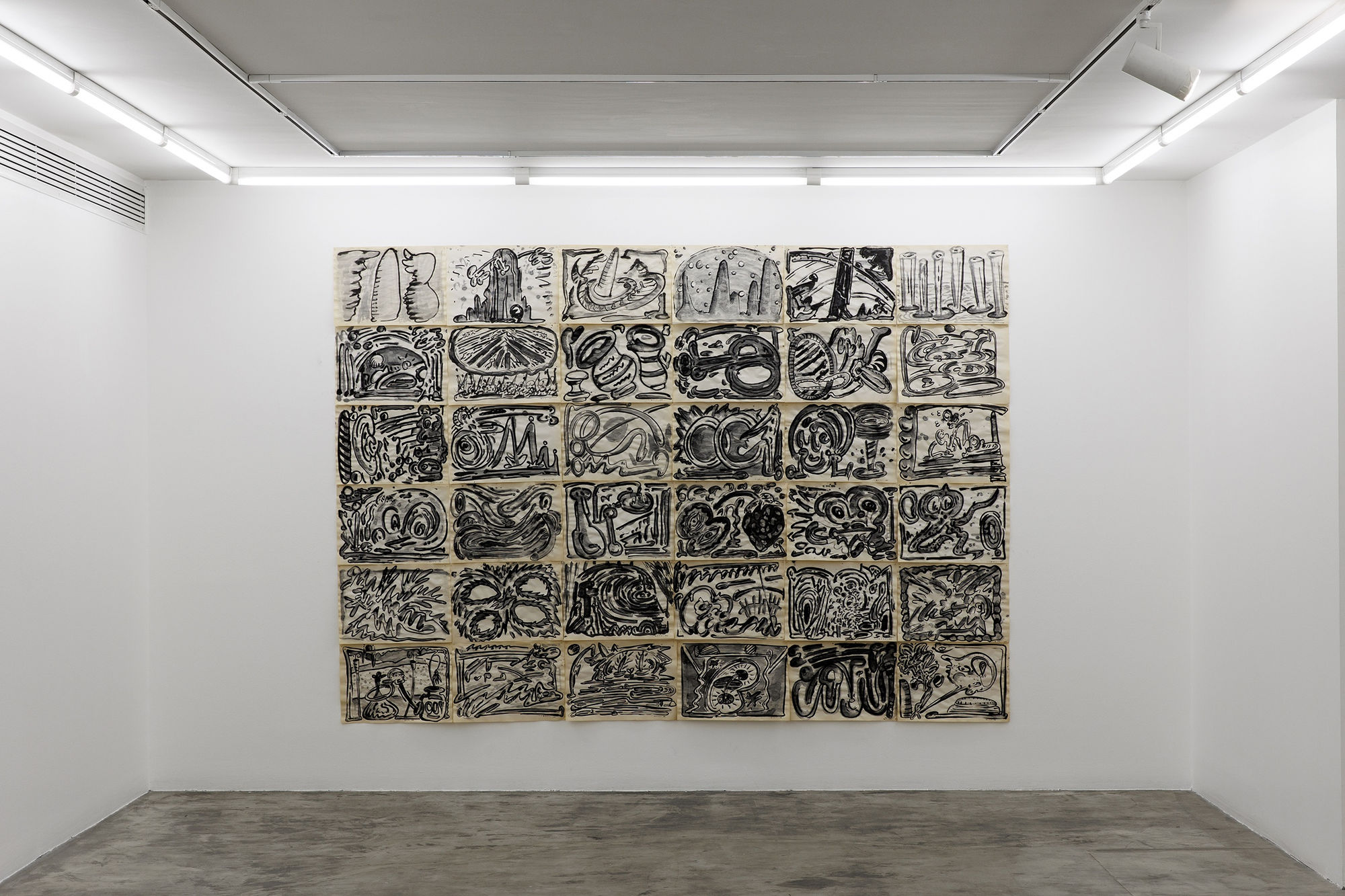 Installation view of Chromatic a solo presentation of works by Nariman Farrokhi .