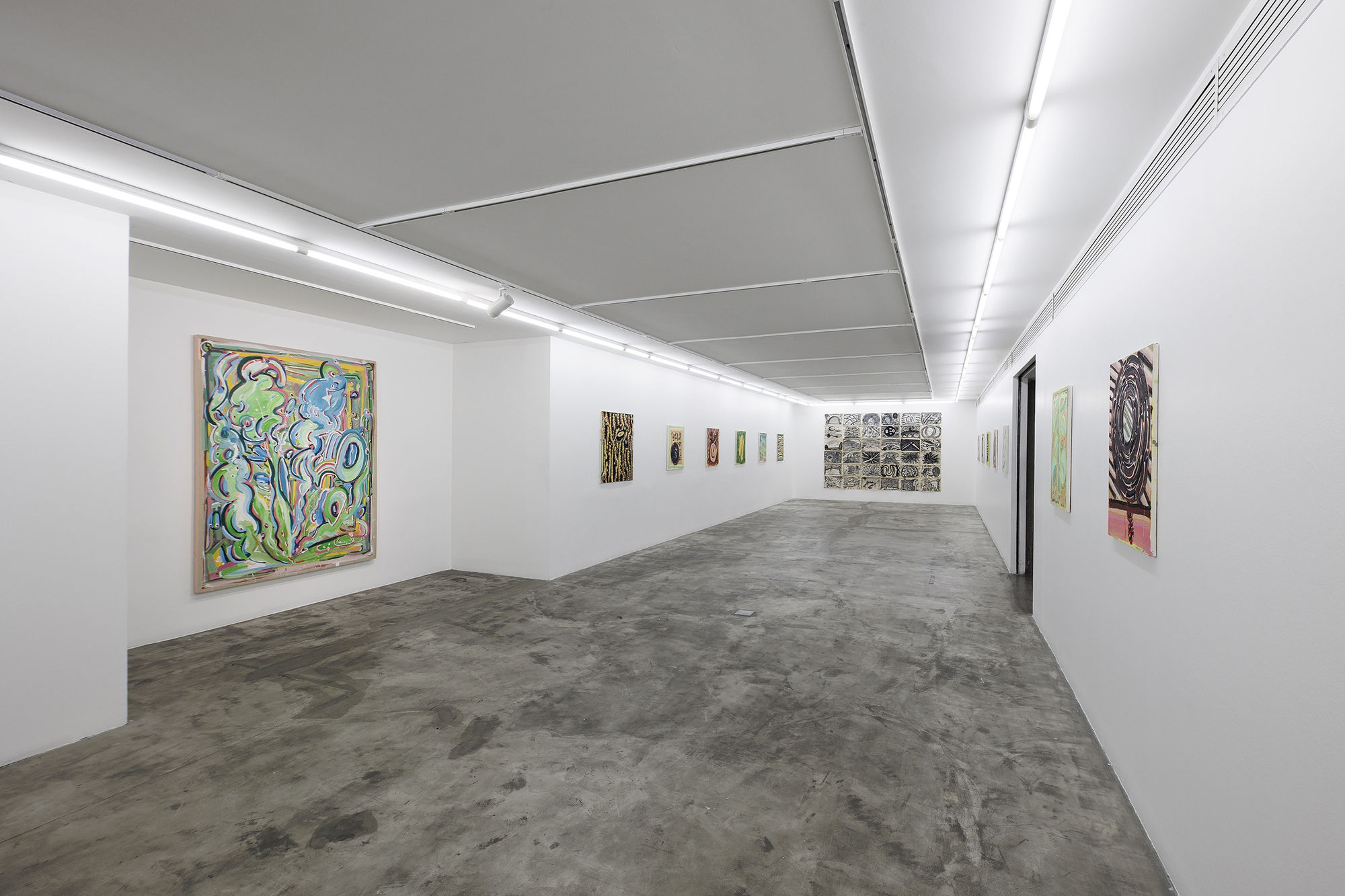 Installation view of Chromatic a solo presentation of works by Nariman Farrokhi .