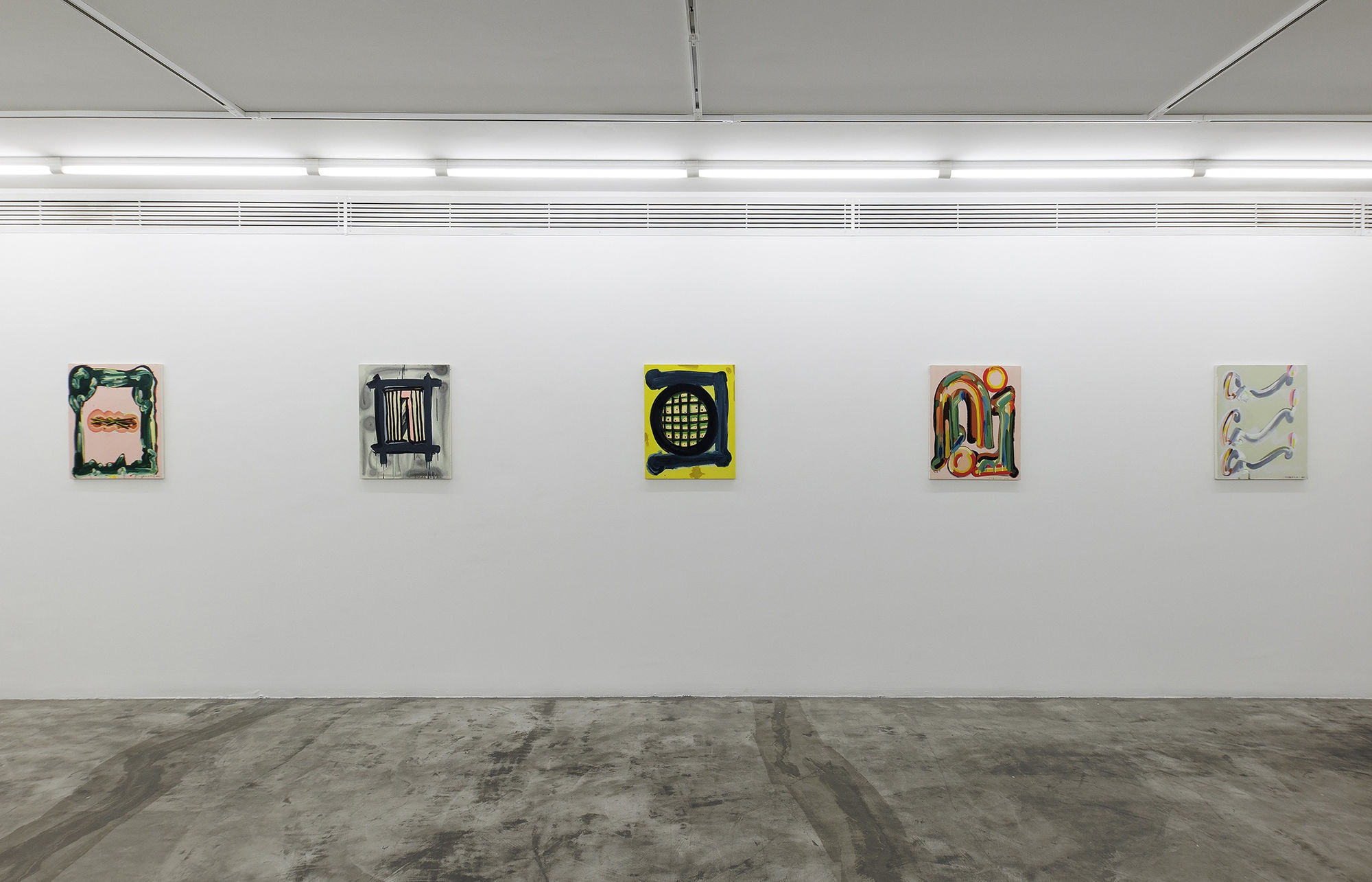 Installation view of Chromatic a solo presentation of works by Nariman Farrokhi .