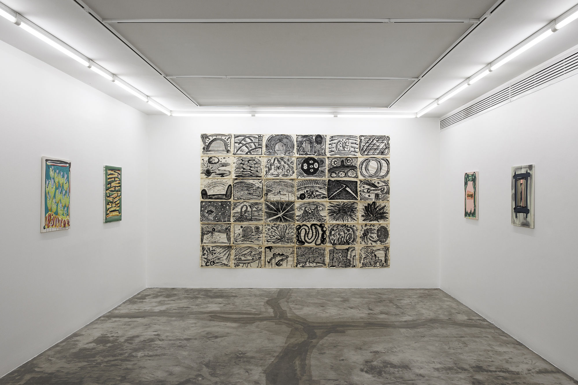 Installation view of Chromatic a solo presentation of works by Nariman Farrokhi .
