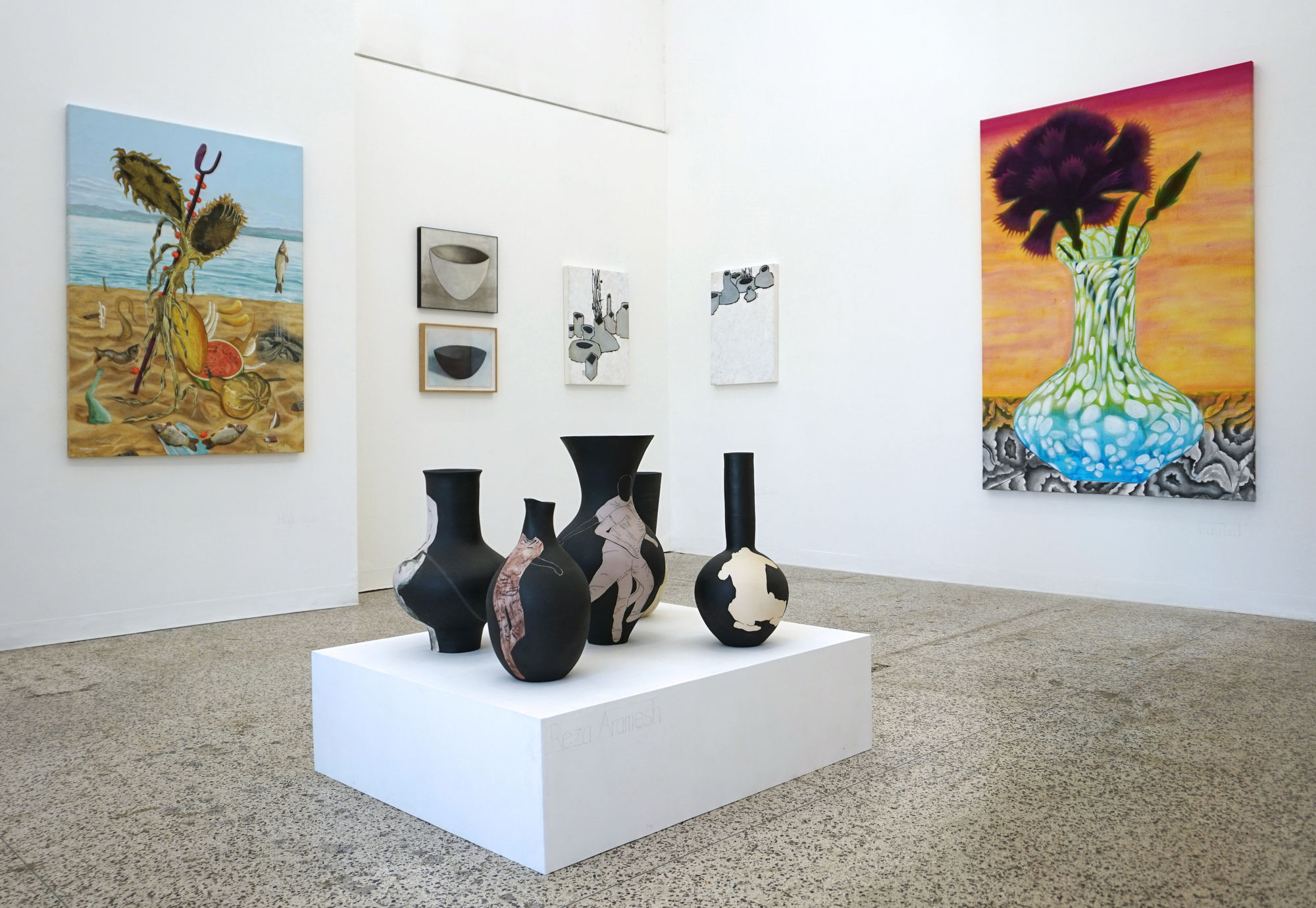 Installation view of a group presentation of works by several artists presented by Zaal Art Gallery in collaboration with Guest House.