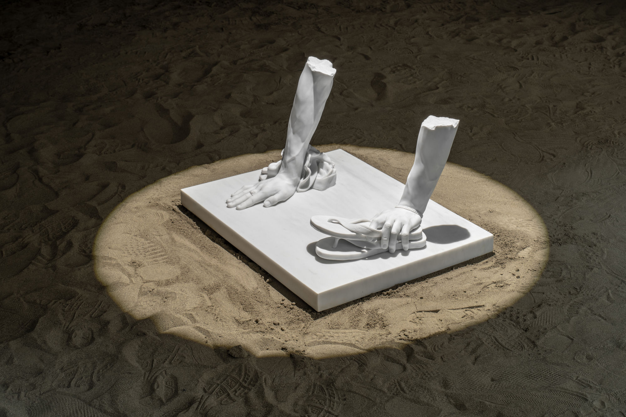 Installation view of To Be Made Flesh Again After James Baldwin a solo presentation of works by Reza Aramesh.