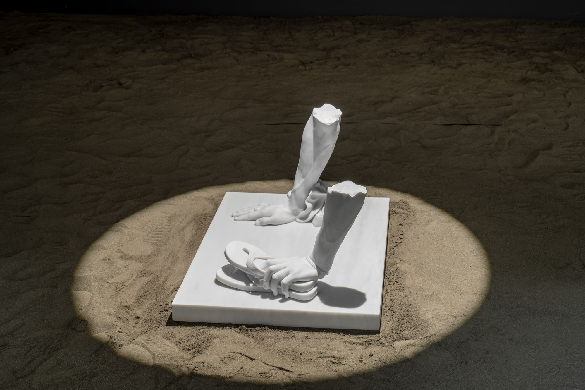 Installation view of To Be Made Flesh Again After James Baldwin a solo presentation of works by Reza Aramesh.