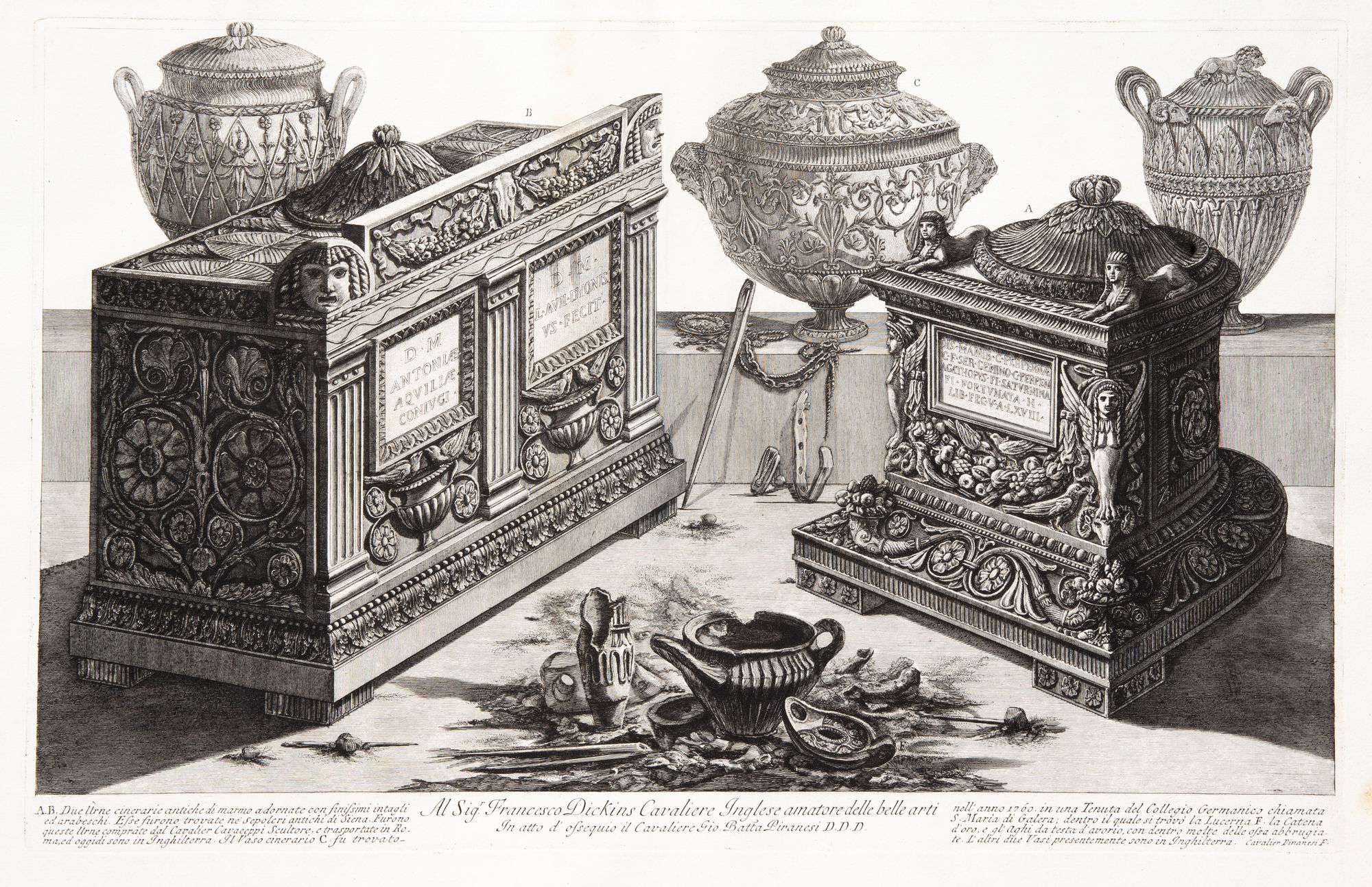 Giovanni Battista Piranesi, Cinerary urns and lamps, 1773-78