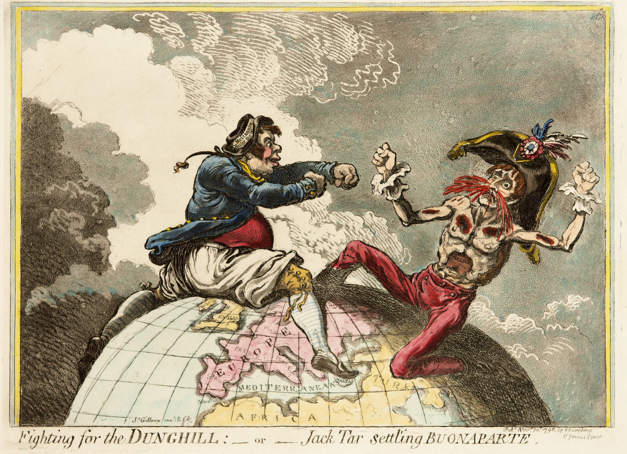James Gillray, Fighting for the Dunghill - or - Jack Tar settling Buonaparte, 1798