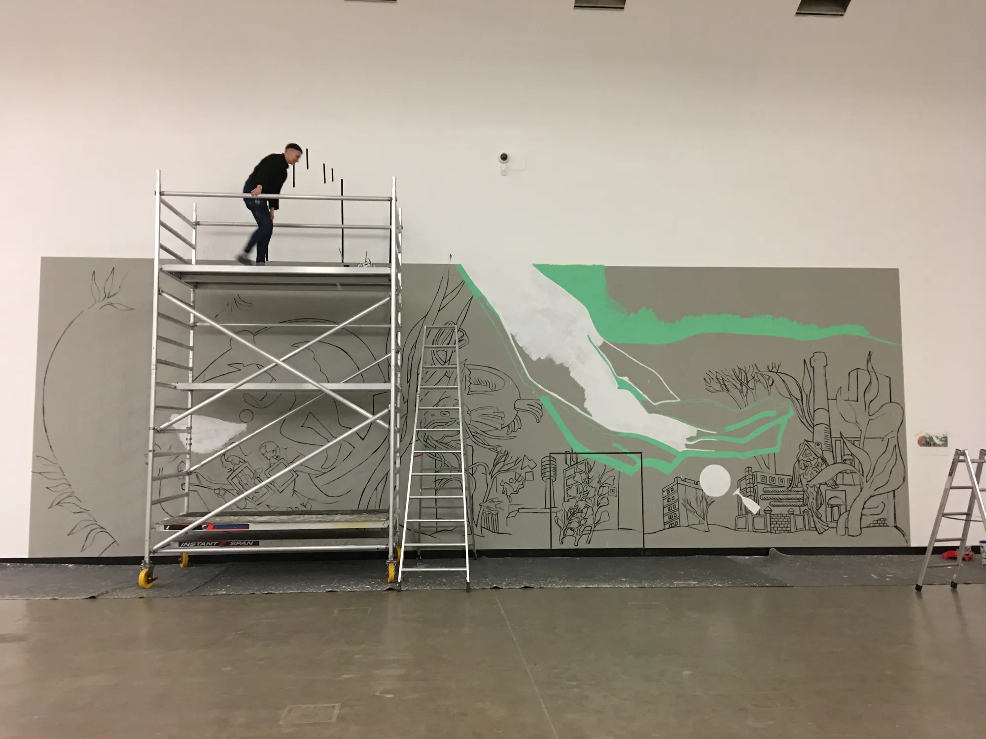 Victoria Lomasko installing Under Water, Kunsthalle Wien, 2020
