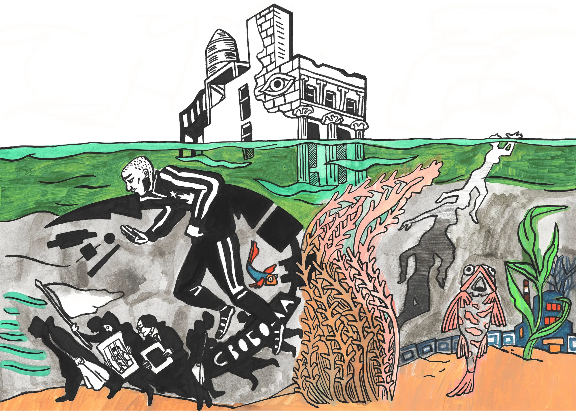 Victoria Lomasko sketch for Under Water, 2020