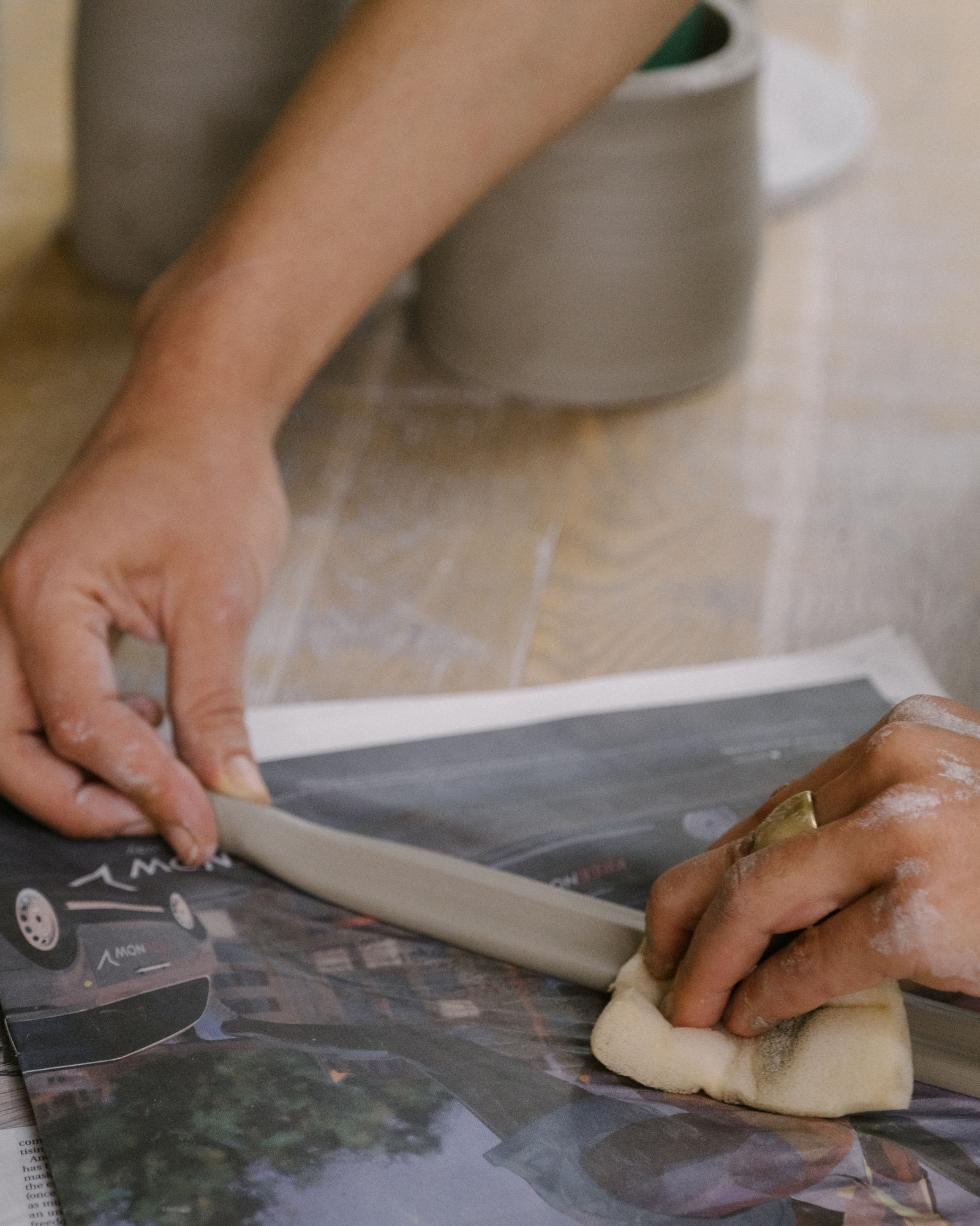 Freya making a handle for a new pot