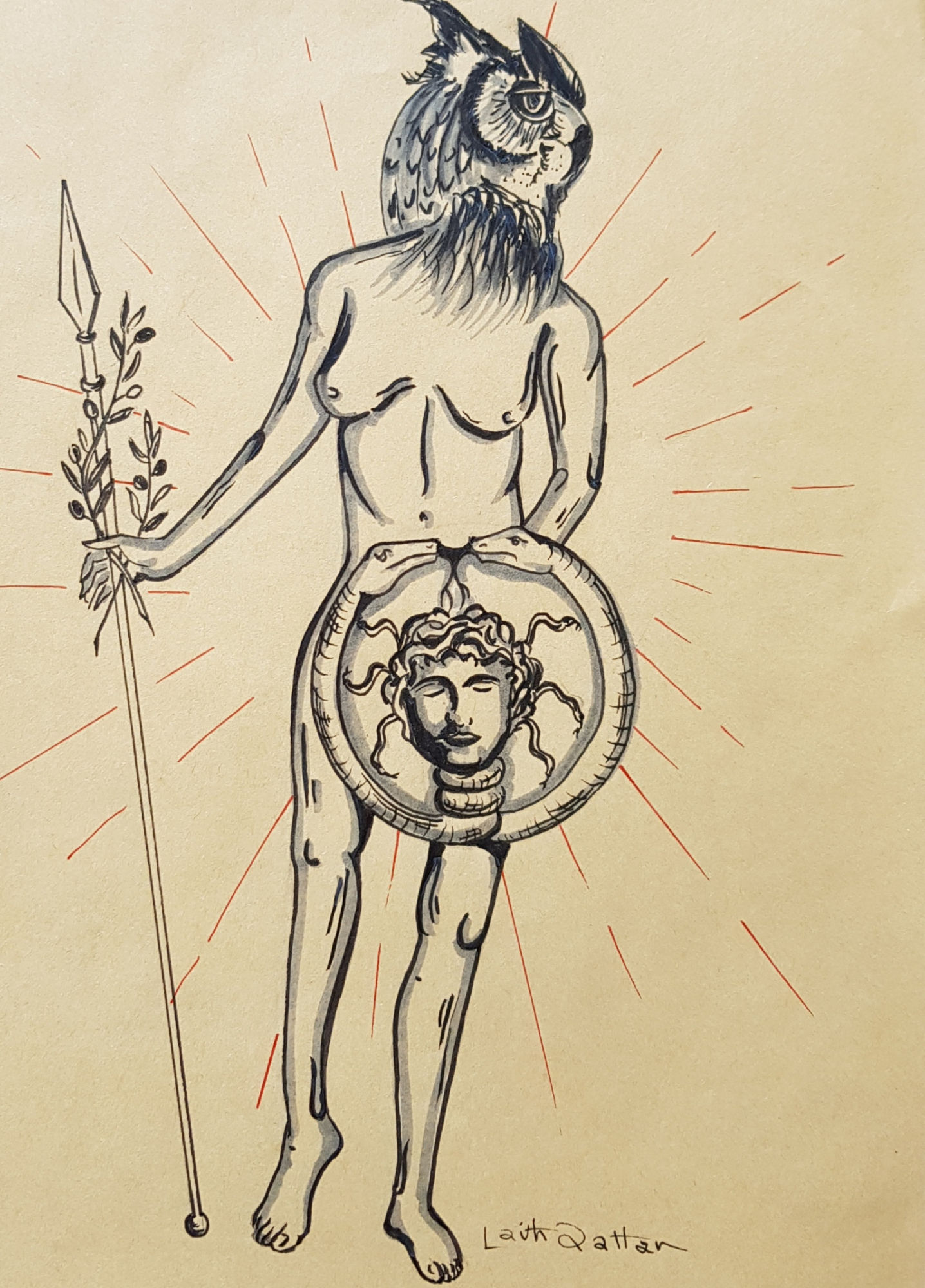 Laith Qattan Athena, 2020 Ink and markers on paper 29 x 21 cm 11 1/2 x 8 1/4 in