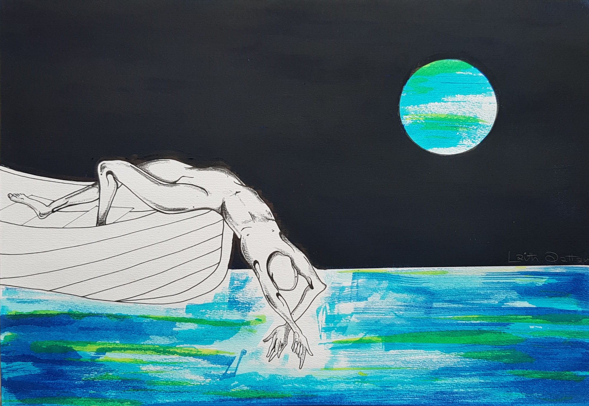 Laith Qattan On a Lake 2/2, 2019 Watercolor, ink, and acrylic on paper 21 x 28.5 cm 8 1/4 x 11 1/4 in