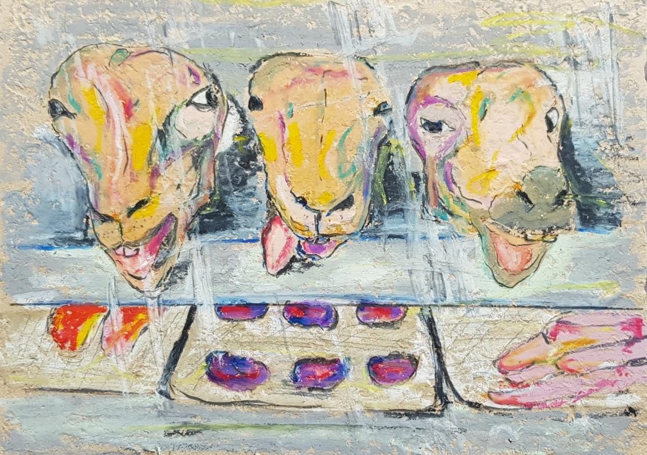 Laith Qattan The Good, The Bad, and The Ugly, 2020 Oil pastels on paper 21 x 28.5 cm 8 1/4 x 11 1/4 in