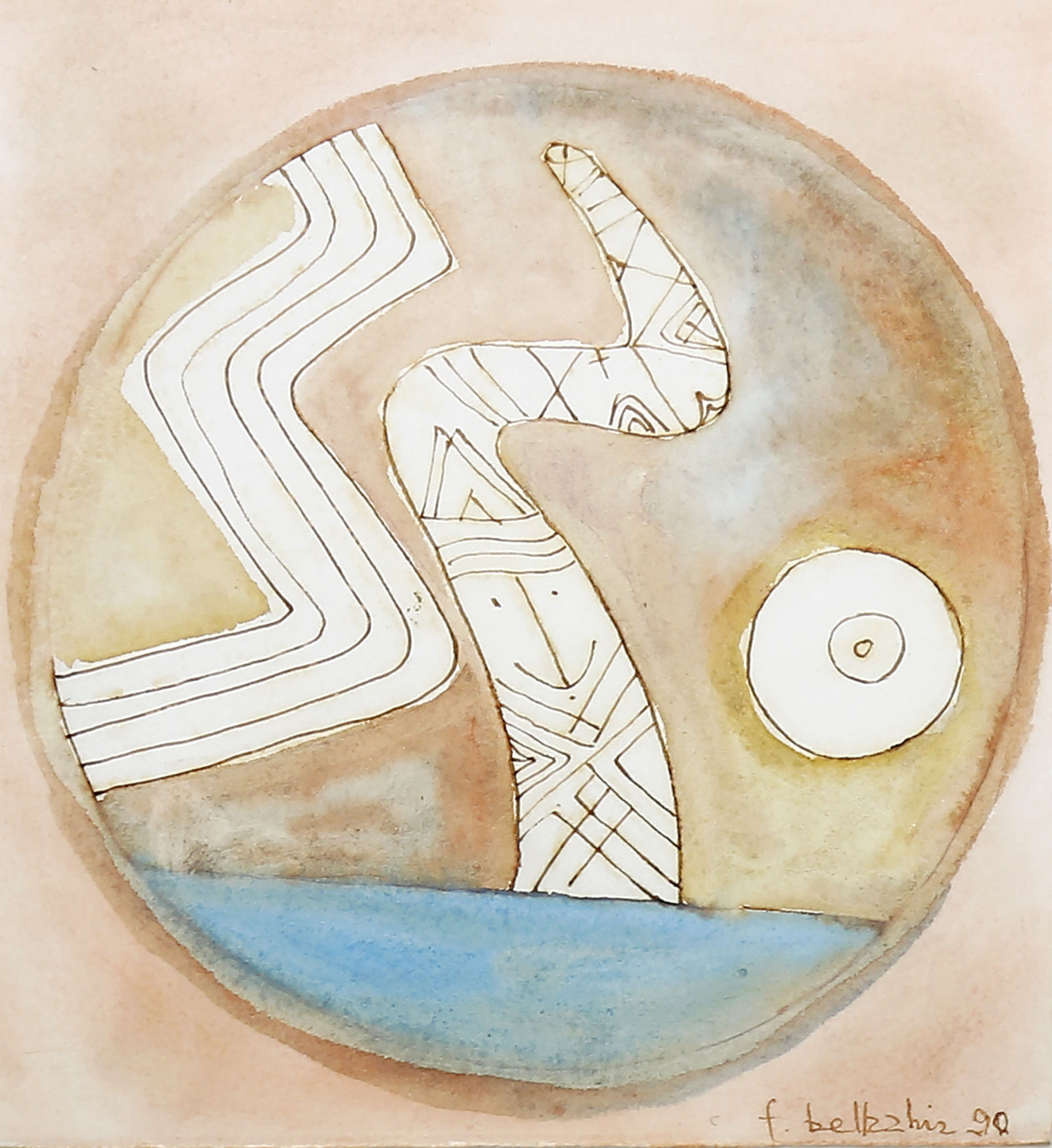 Farid Belkahia Untitled, 1990 Mixed media on paper 19 x 19 cm 7 1/2 x 7 1/2 in