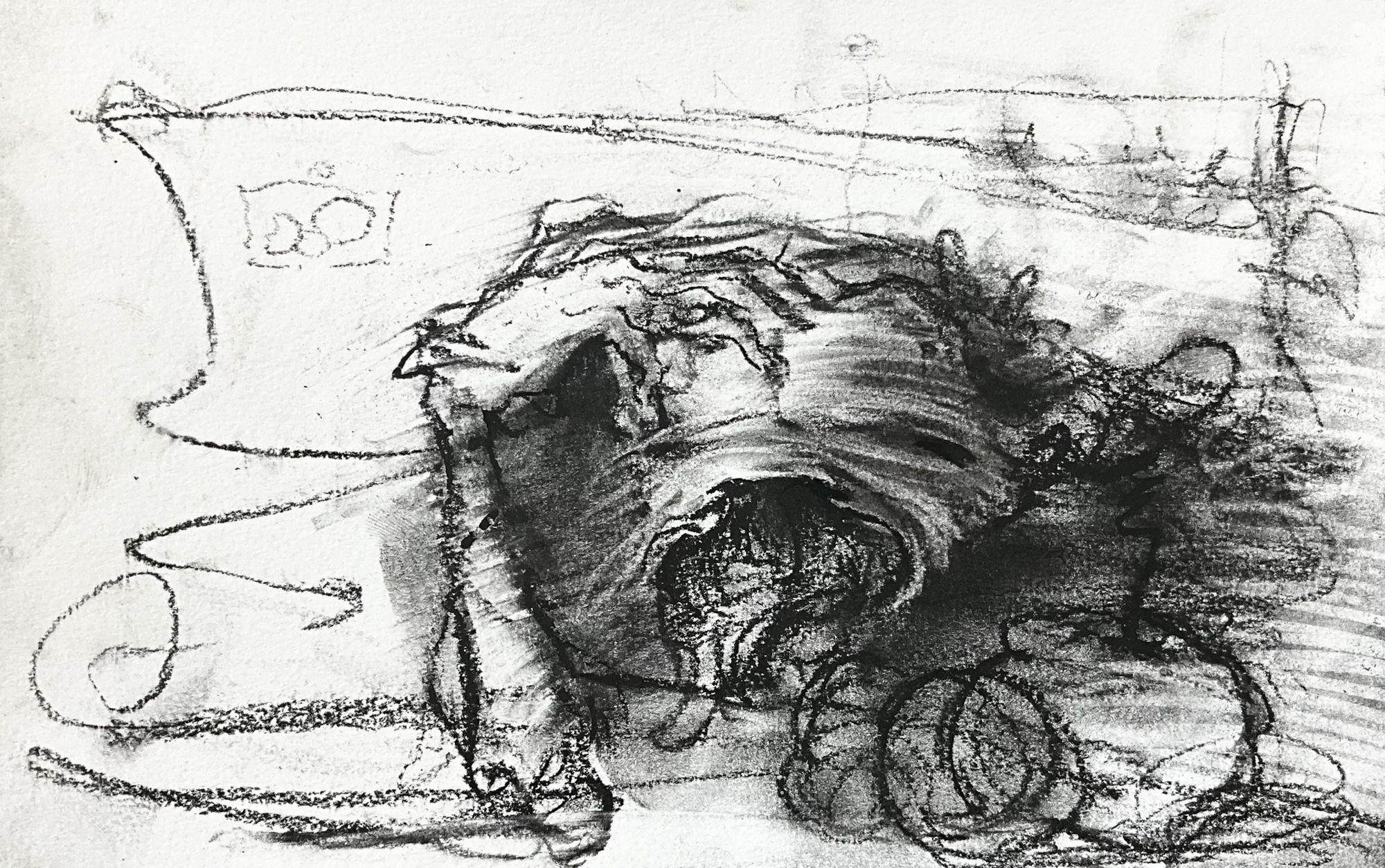 Mayar Obeido Figure and Apple Study 3, 2022 Charcoal on paper 14 x 22 cm 5 1/2 x 8 3/4 in