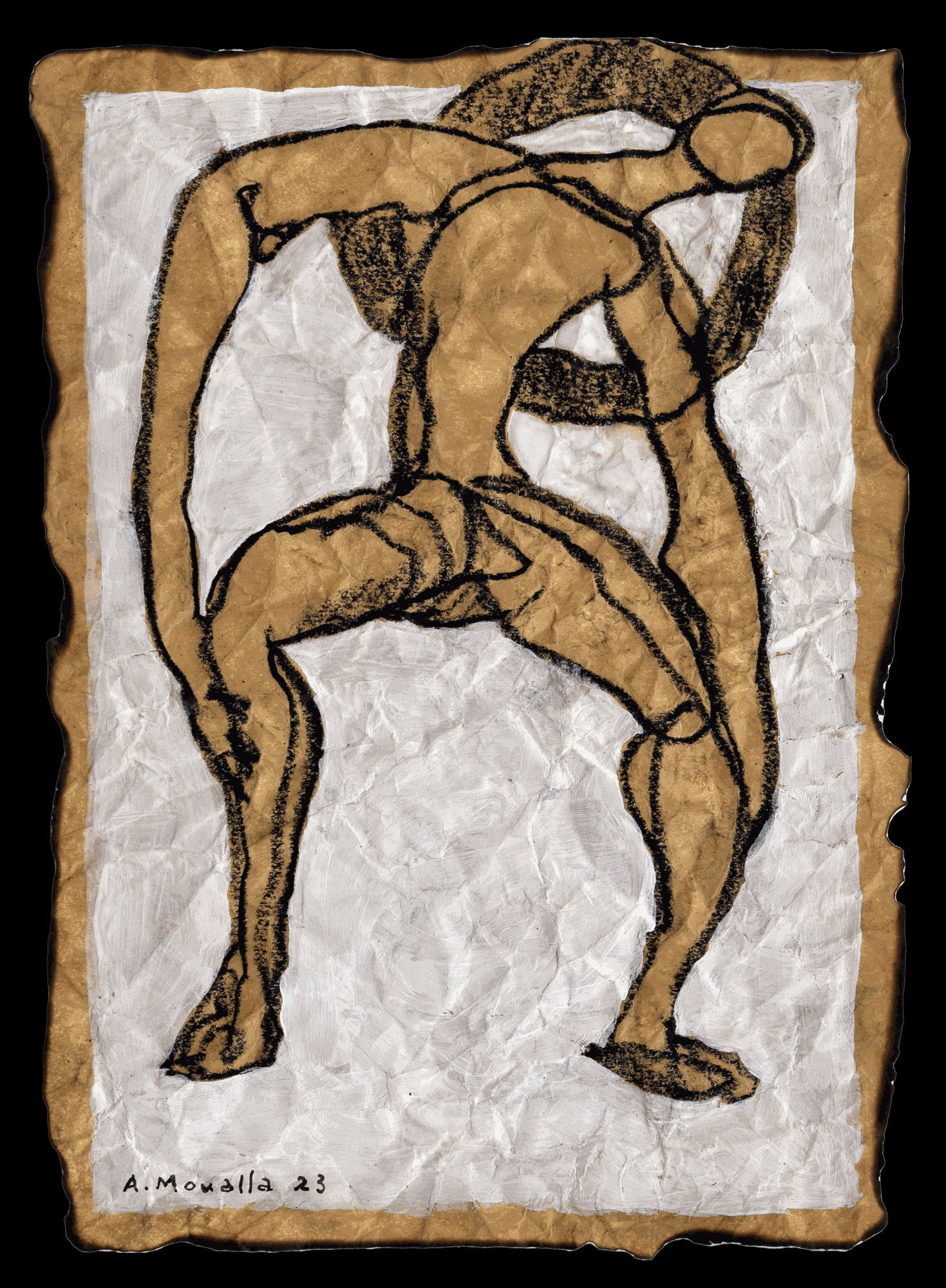 Ahmad Moualla Untitled, 2023 Charcoal and coffee on paper 21.5 x 15.5 cm 8 1/2 x 6 in