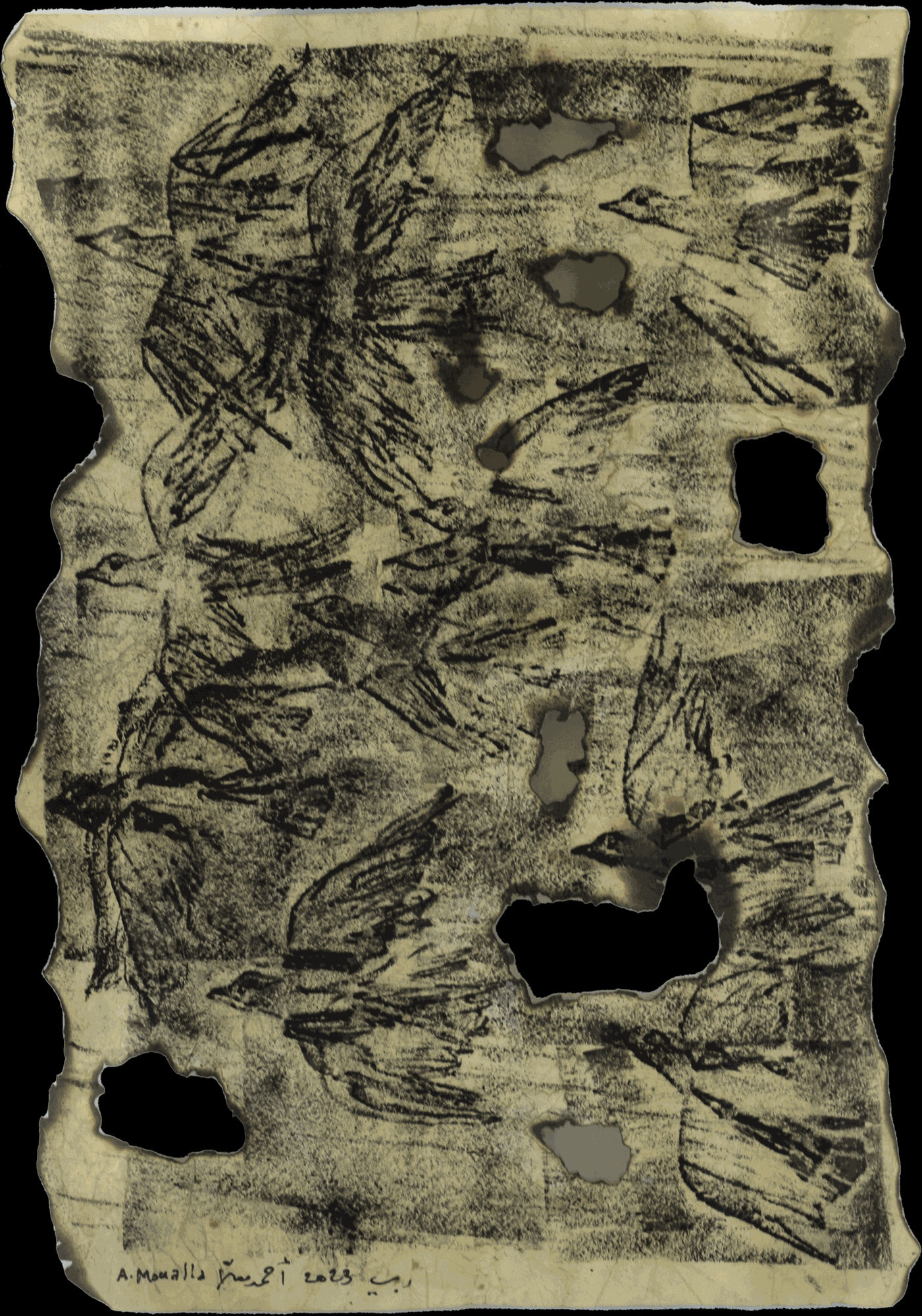 Ahmad Moualla Untitled, 2023 Charcoal and coffee on paper 29 x 20 cm 11 1/2 x 7 3/4 in