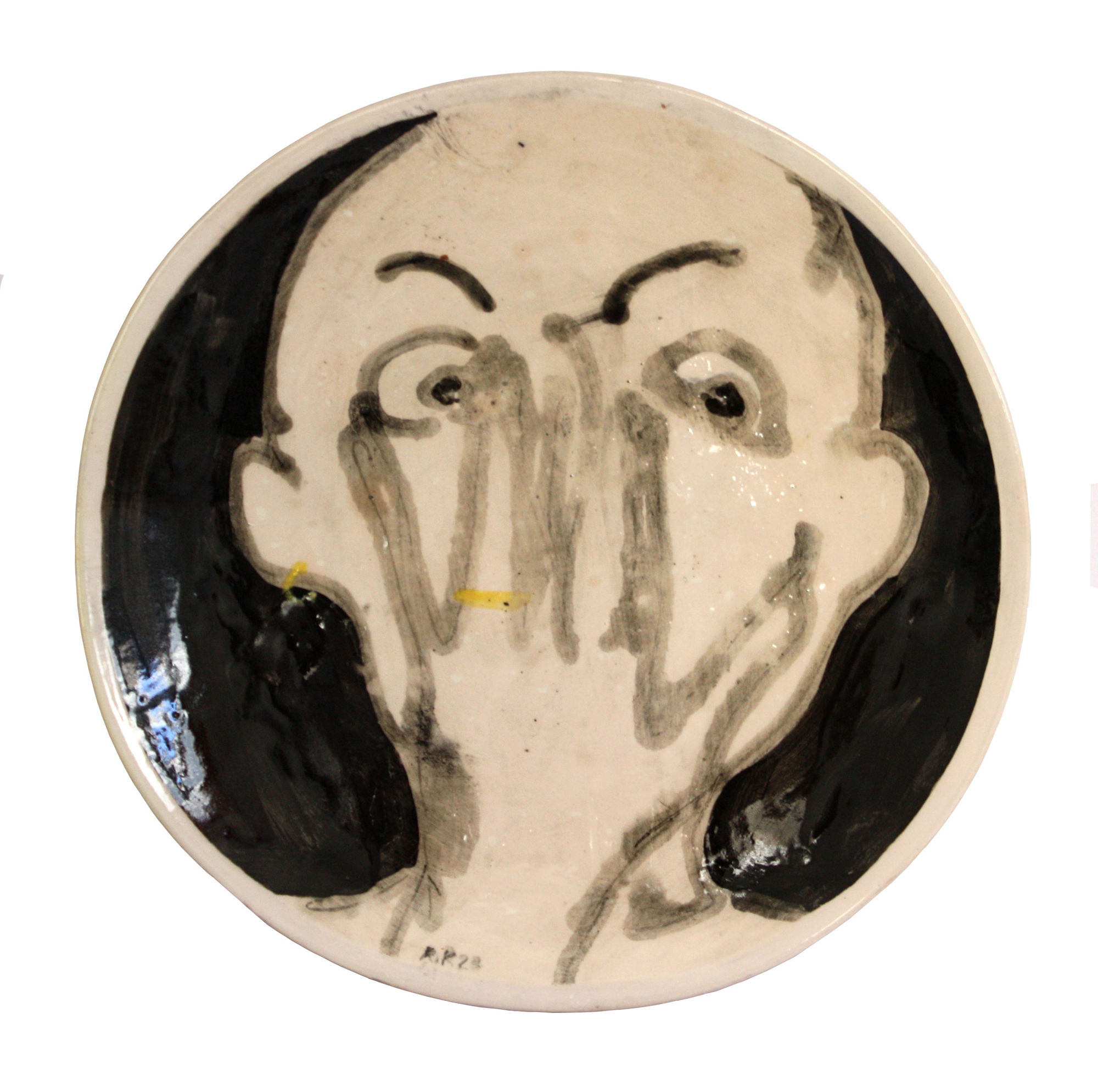 Rabee Kiwan Untitled, 2023 Ceramic plate, oxide color glaze on kaolin and local Syrian clay 30 cm diameter 11 3/4 in diameter