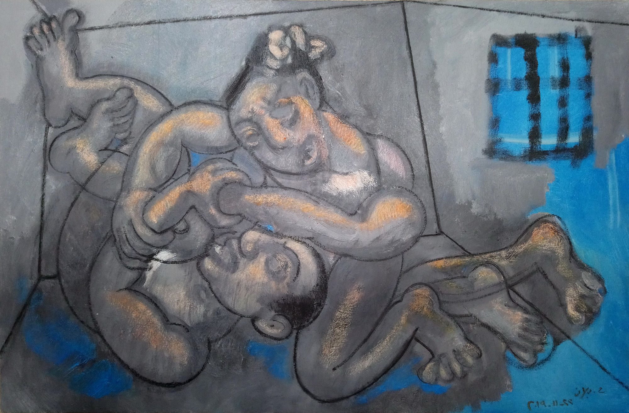 Houssam Ballan Two Prisoners Fighting, 2019 Oil on canvas 66 x 100 cm 26 x 39 1/4 in