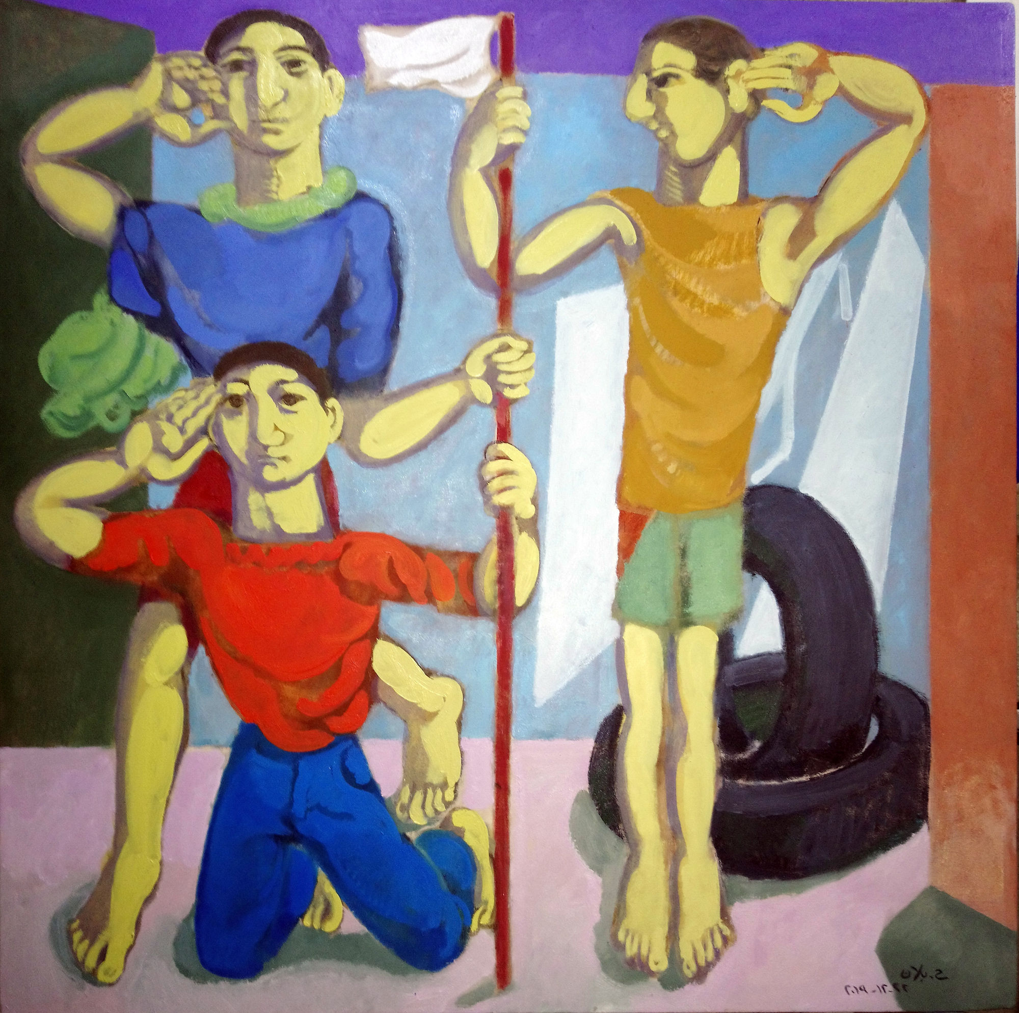 Houssam Ballan The Barrier, 2019 Oil on canvas 140 x 140 cm 55 x 55 in