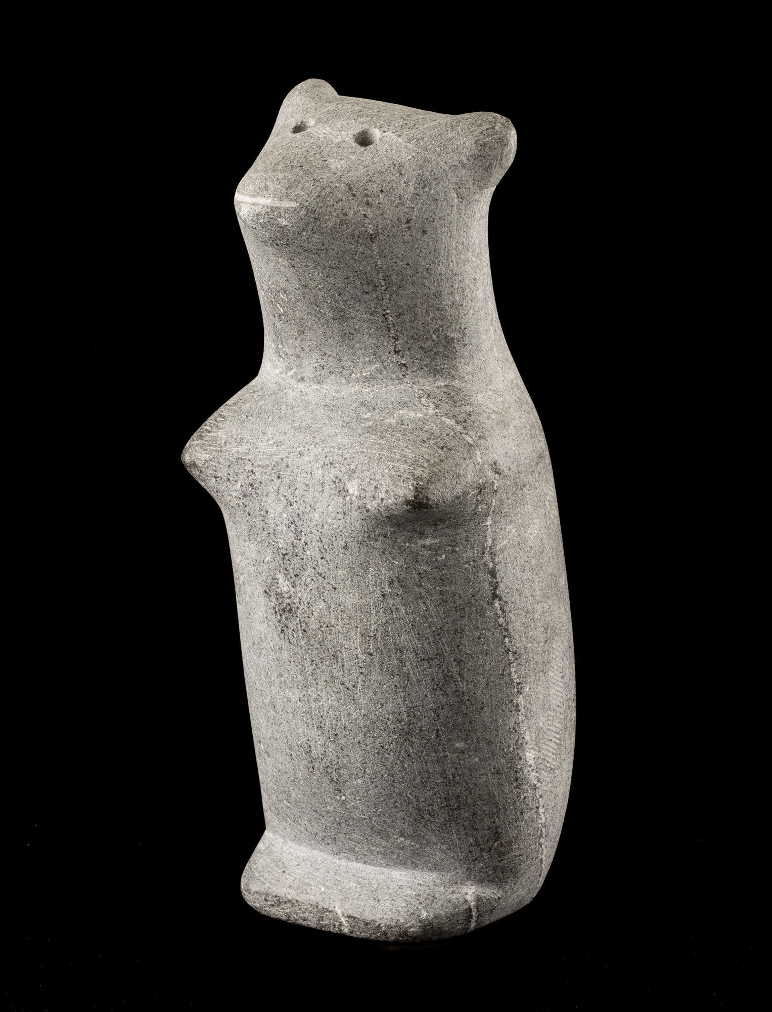 Lot 60 ANDY MIKI (1918-1983) ARVIAT/TIKIRAQJUAQ (ESKIMO POINT/WHALE COVE) Animal, c. 1965-67 stone, 7.25 x 3 x 3.25 in (18.4 x 7.6 x 8.3 cm) Estimate: $4,000⁠ — $6,000 Price realized: $7,800