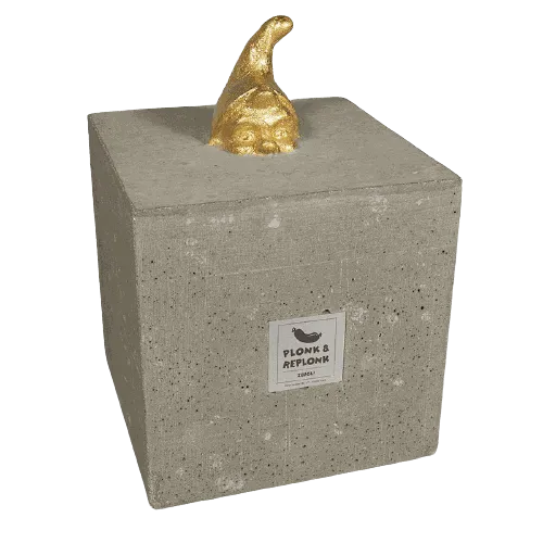 Plonk & Replonk Nains coulés dans le béton art contemporain suisse fine art doré à la feuille pièce unique