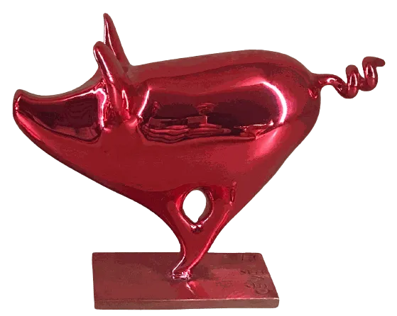 Cochons, oeuvres contemporaines Pigs en Bronze lisse, tendu fonte à cire perdue.