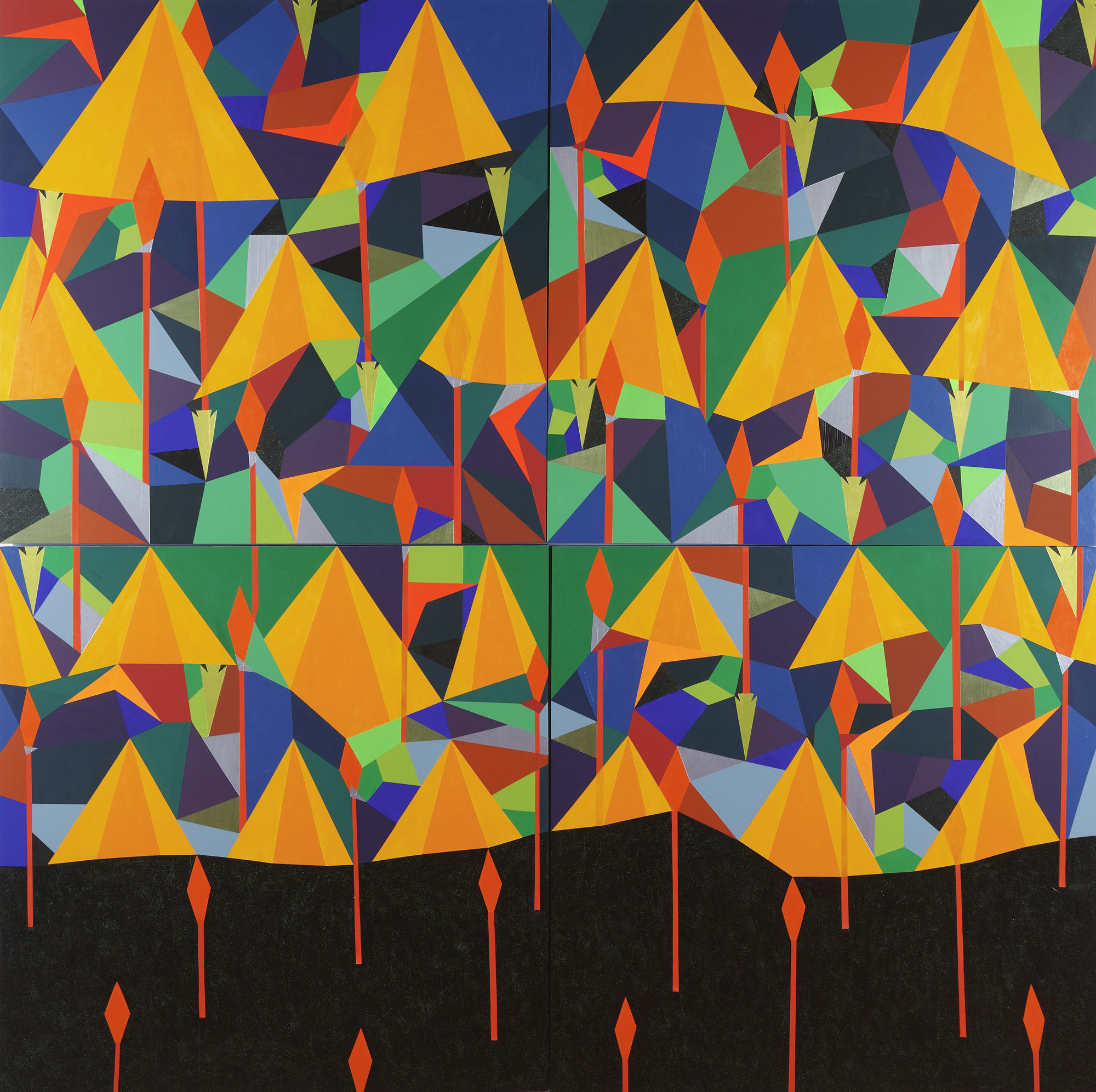 Adia Millett Remember, 2022 Series: Windows to the Future Acrylic on Wood 4-Part Work, Overall size: 244 x 244 x 4 cm