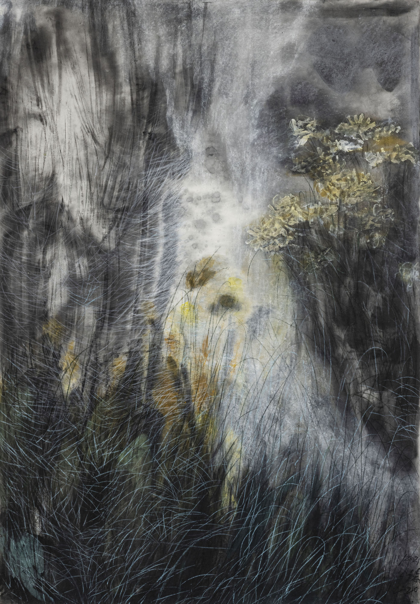 Alceste Ancient Ink, Mineral Pigment, Pastel and Acrylic on Suzhou Pi Xuan Paper 212 x 149 cm, 2020-2021