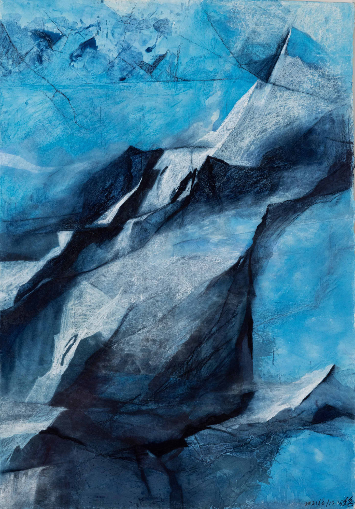 Blue Sierra Watercolor, Gouache, Pastel and Mineral Pigment on Suzhou Pi Xuan Paper 211 x 148 cm, 2021