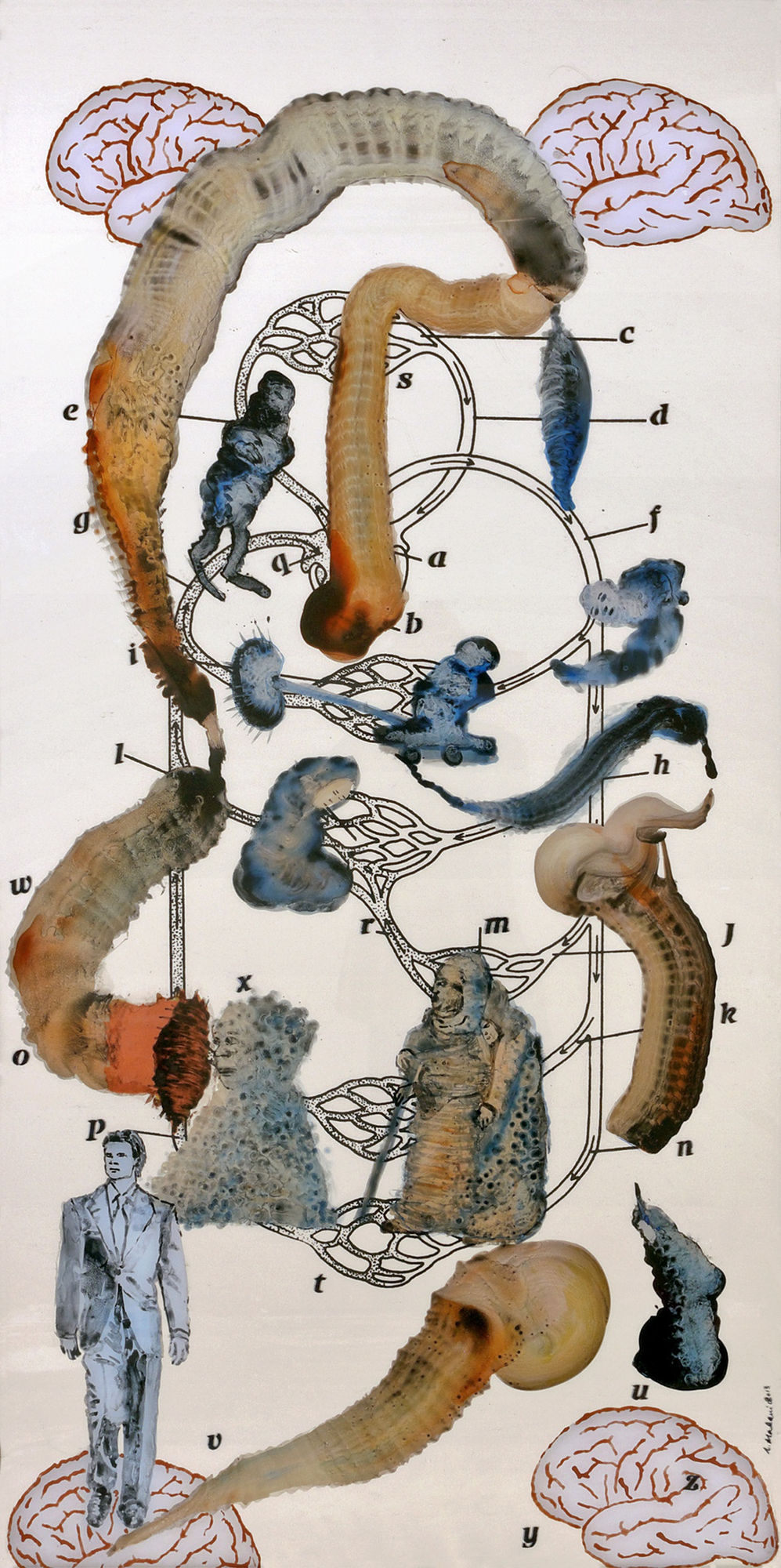 Nalini Malani Connections: House without Walls I, 2013 Reverse painted acrylic, ink, and enamel on acrylic sheet on specially printed Hahnemuhle Bamboo paper 60 x 30 inches (152.4 x 76.2 cm)