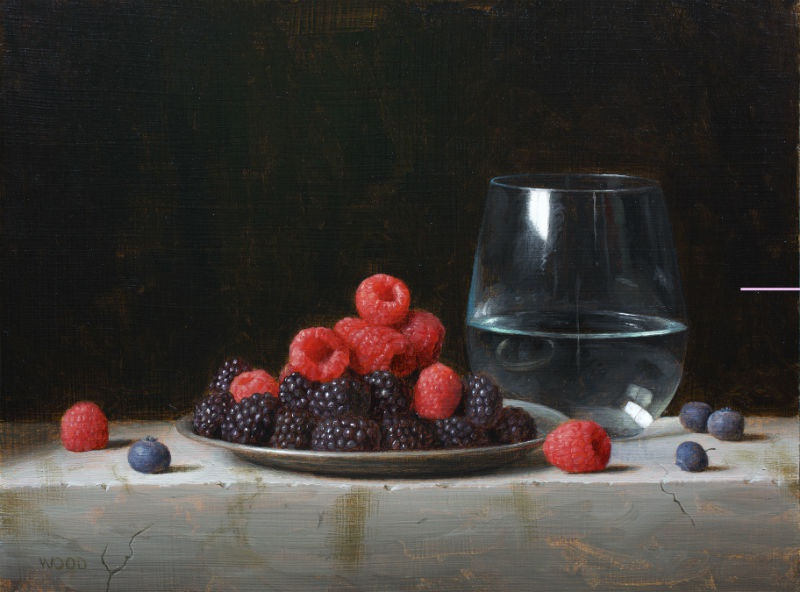 Justin Wood - Raspberries and Blackberries - 2019 - olieverf op paneel - 23 x 30,5 cm