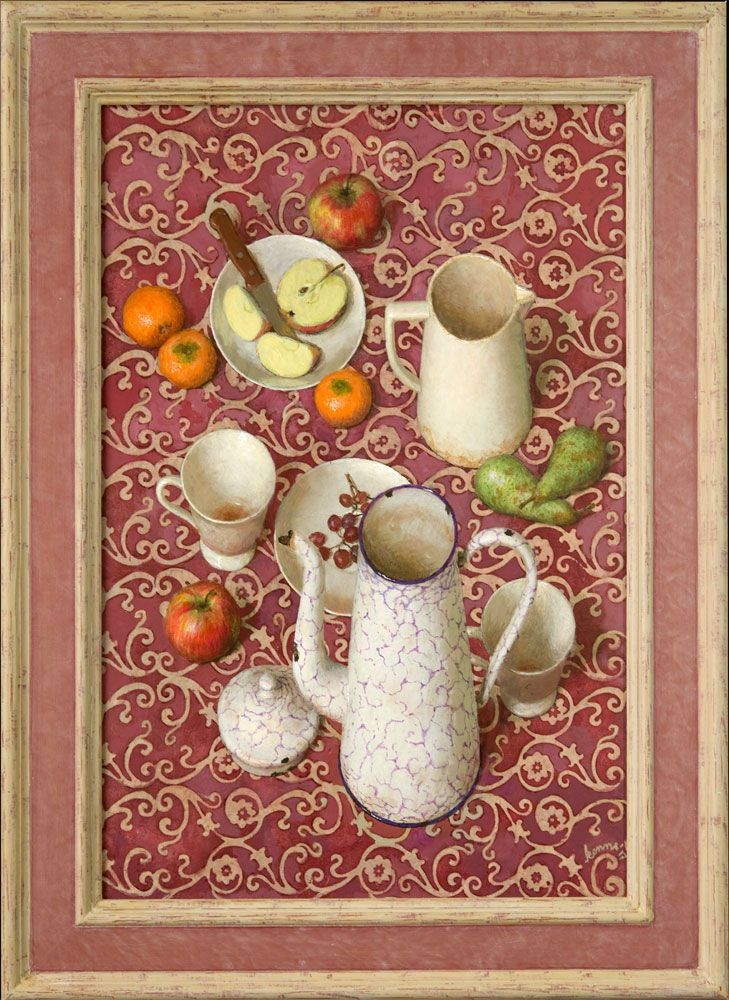 Kenne Grégoire - Koffie en fruit - 2018 - Acryl op paneel - 50 x 75 cm