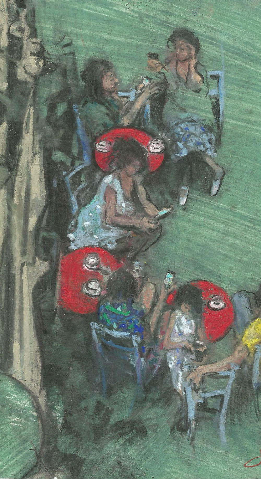 Onno Boerwinkel - Communicazione sulla terrazza - 2017 - pastel en gemengde techniek - 35 x 28 cm