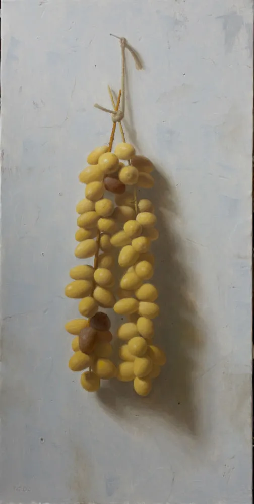 Justin Wood - Hanging Dates - 2017 - olieverf op paneel - 60 x 29 cm