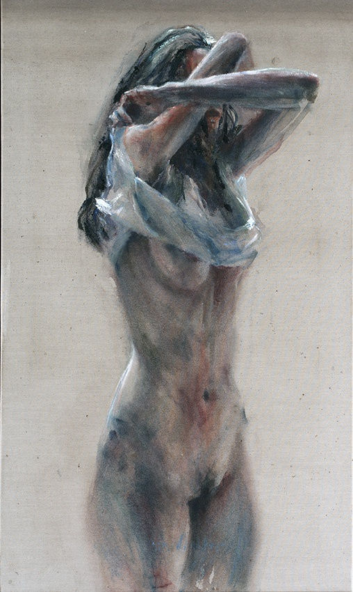 Sam Drukker - Vrouw in witte bloes - 2018 - olieverf op doek - 110 x 65 cm