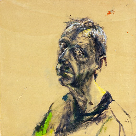 Sam Drukker - Zelfportret (geel) - 2018 - olieverf op paneel - 46 x 46 cm