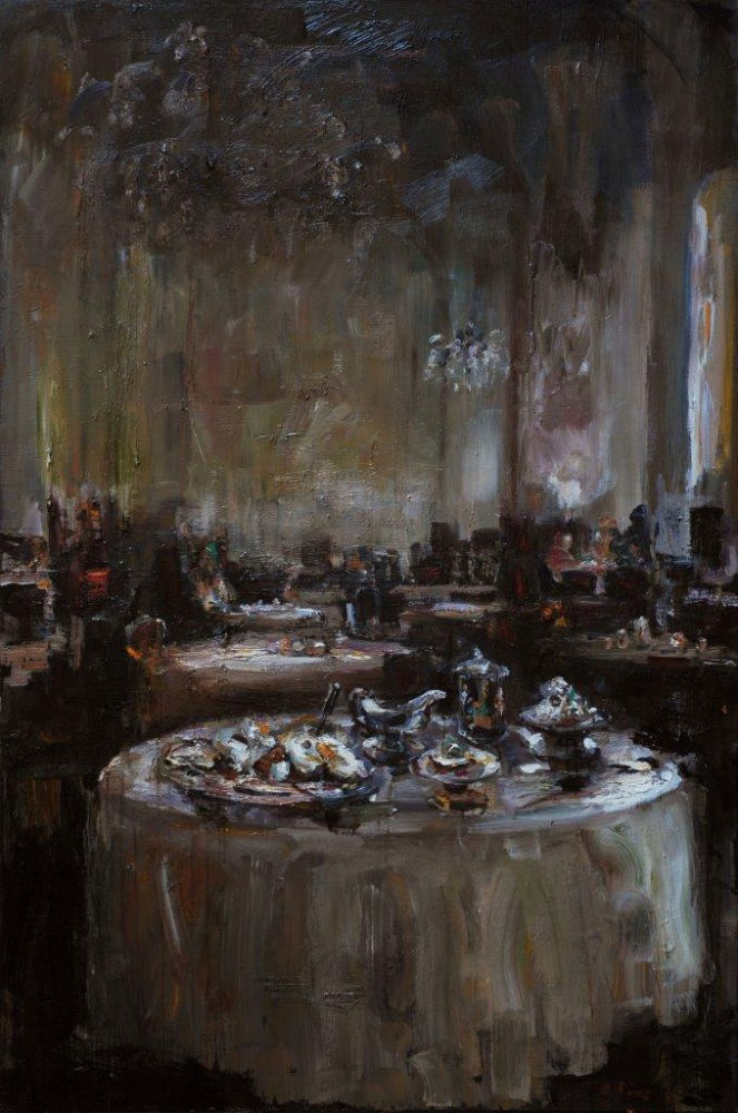 Douwe Elias - Tafel in restaurant - 2018 - olie op doek - 150 x 100 cm