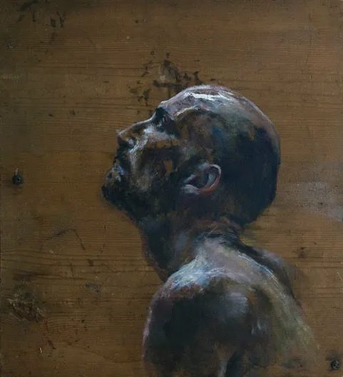 Sam Drukker - Man portret en profiel - 2017 - olieverf op hout - 43 x 39 cm