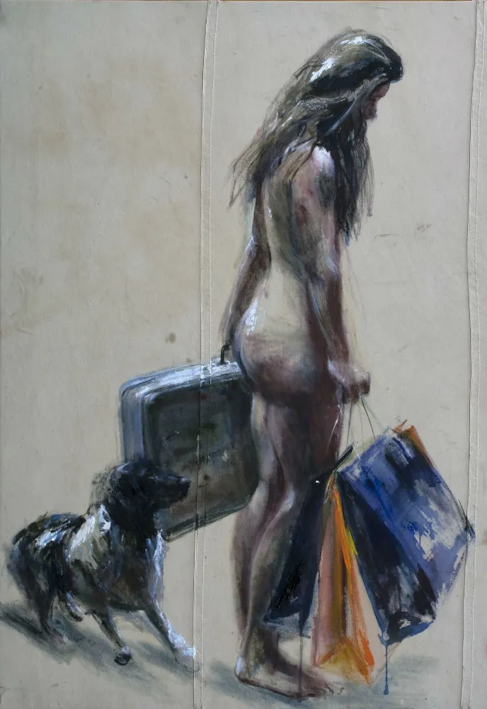 Sam Drukker - Vrouw met koffer - 2016 - olieverf op doek - 200 x 125 cm