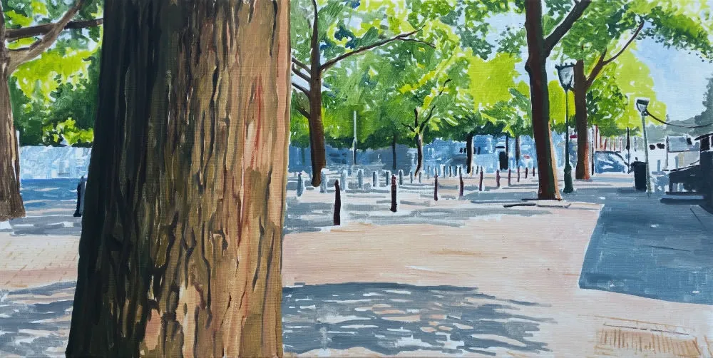 Harm Belt - Amstelveld - 2016 - olieverf op doek - 50 x 100 cm