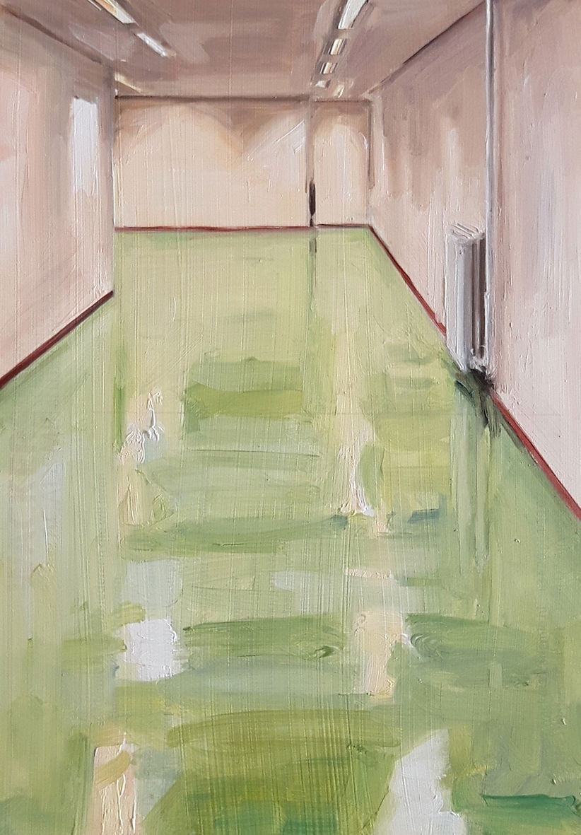 Pauline van Buringen - Groene vloer II - 2015 - olieverf op papier - 21 x 15 cm