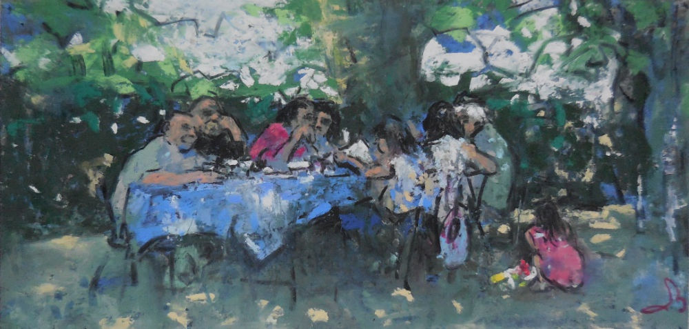 Onno Boerwinkel - Natafelen - 2014 - pastel en gemengde techniek - 12 x 24 cm