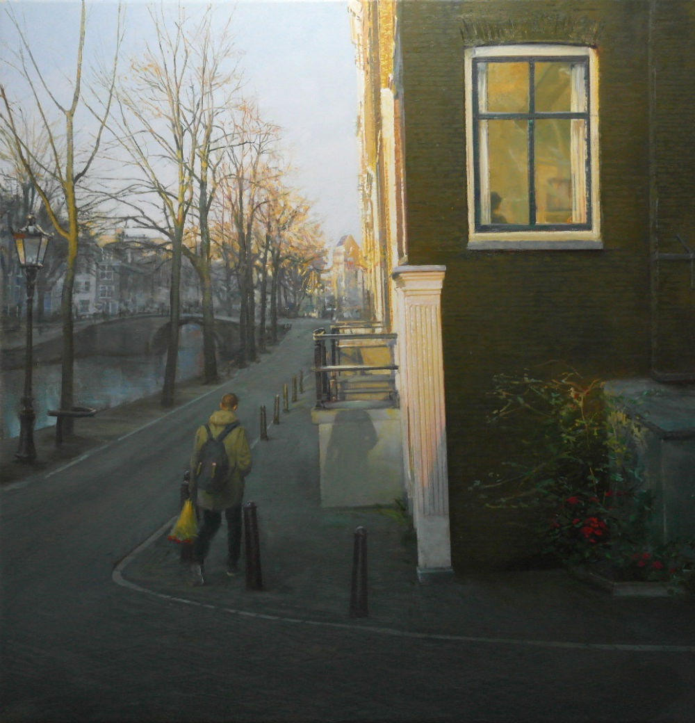 Gerard Huysman - Centrum Amsterdam - 2014 - olieverf op paneel - 55 x 57 cm