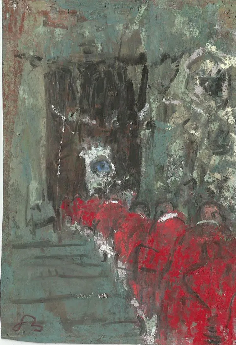 Onno Boerwinkel - Processie - 2014 - pastel op papier - 14,2 x 10 cm